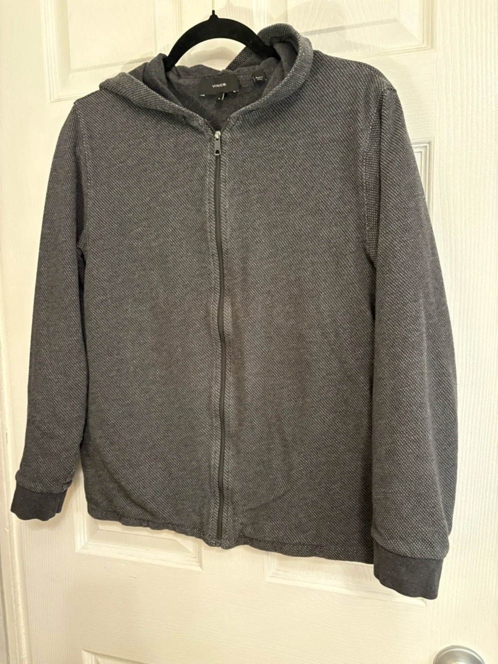 Vince Gray Hooded Zip Jacket Size M Textured Knit Lightweight Coat